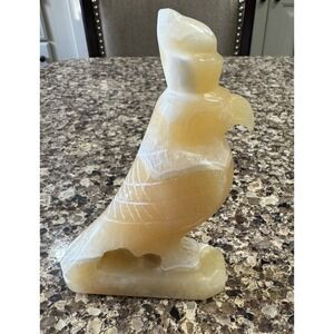 Carved Alabaster Egyptian Falcon Statue Horus Bird Figurine‎ 5in Vintage Style